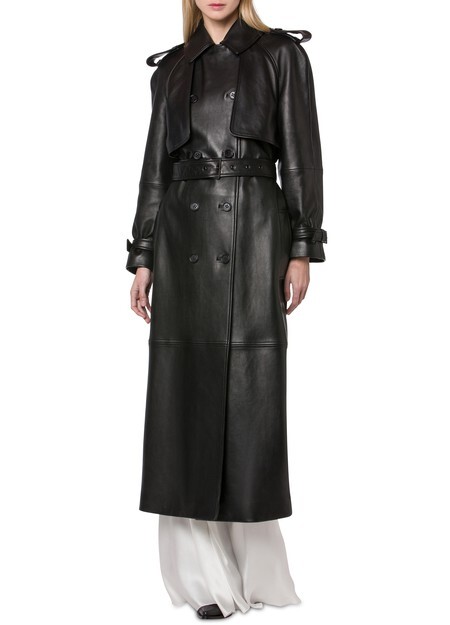 

Тренч с поясом из кожи наппа Alberta Ferretti, черный