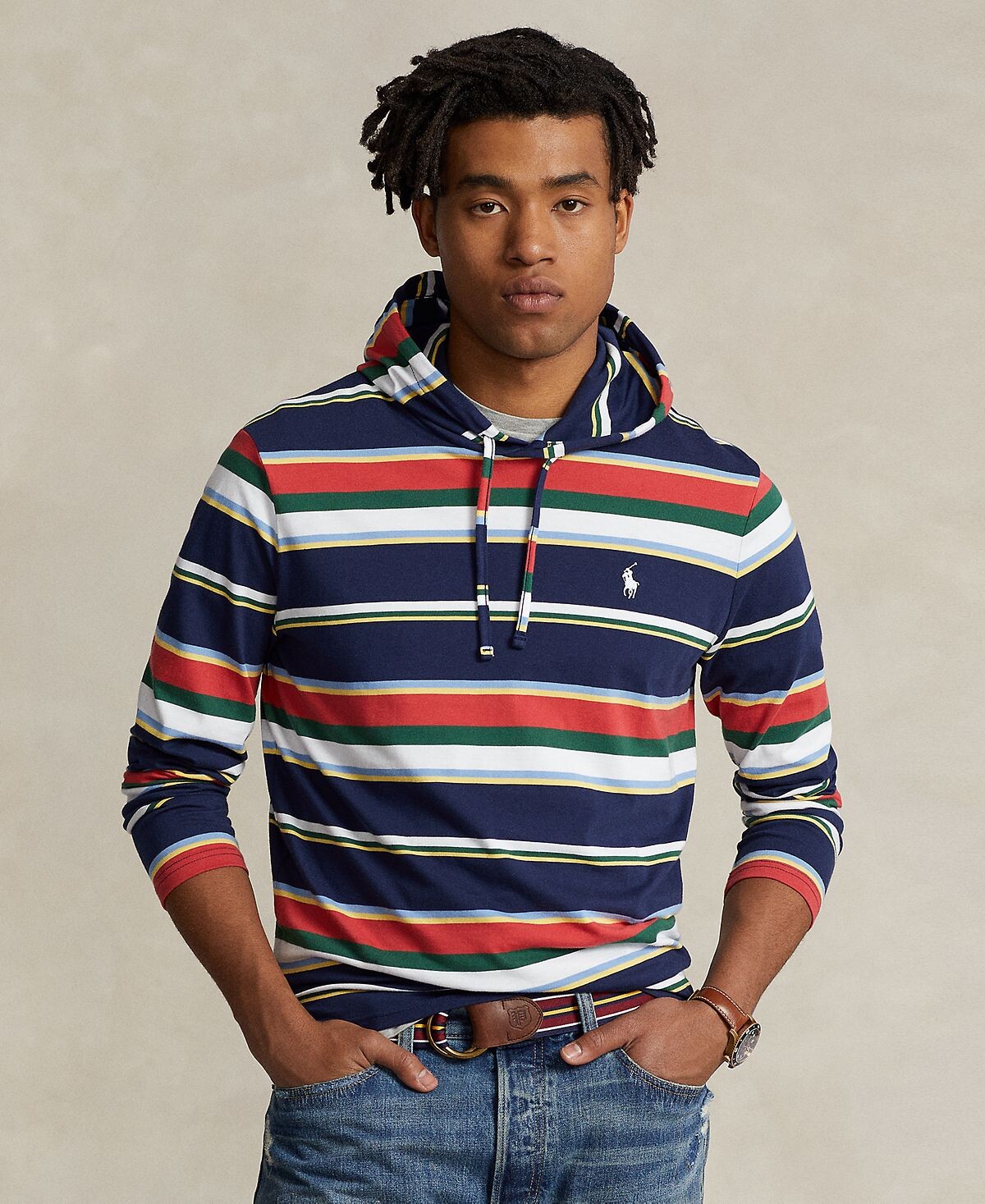 

Мужская футболка из хлопкового джерси в полоску с капюшоном Polo Ralph Lauren
