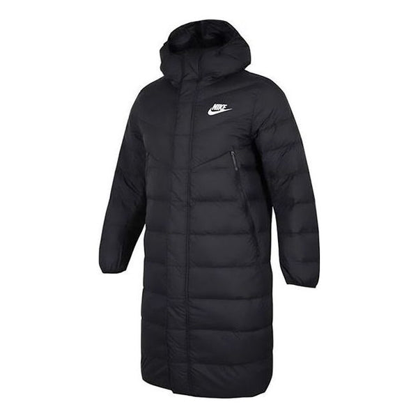 Пуховик Nike hooded puffer long coat 'Black', черный
