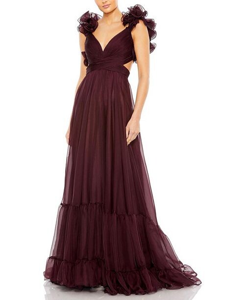 

Многоярусное шифоновое платье с оборками и вырезами Mac Duggal, цвет Red