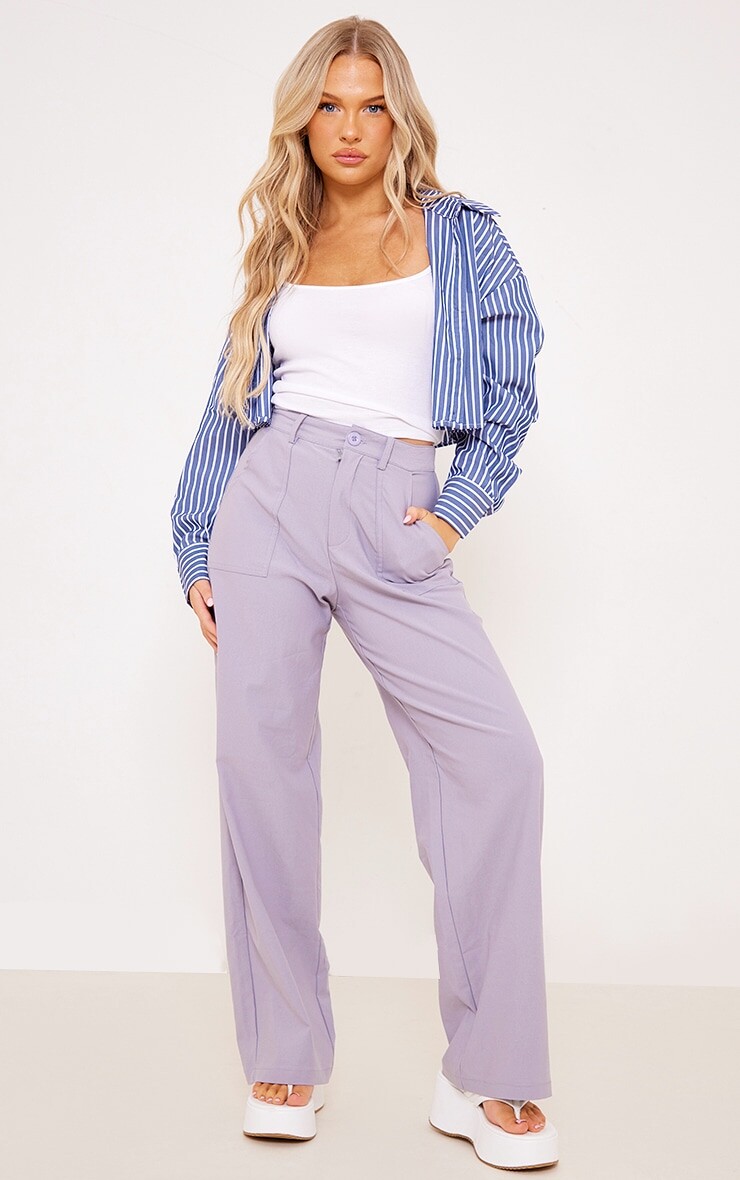 

PrettyLittleThing Сиренево-серые эластичные прямые брюки с завышенной талией