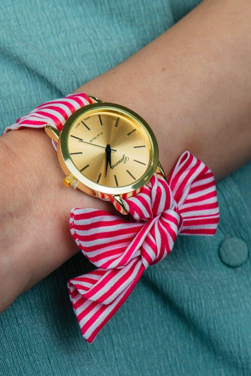 Розовые сменные полосатые женские наручные часы-браслет из ткани The Colourful Aura, розовый