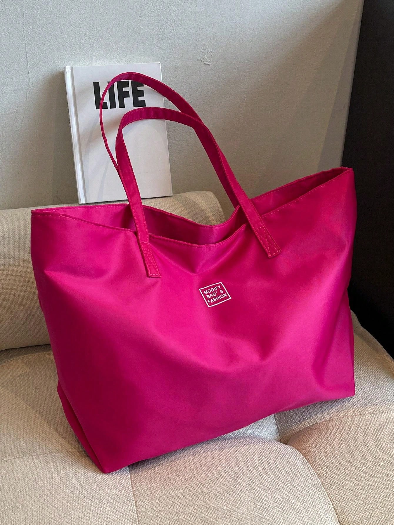 1 шт. Модная однотонная и простая сумка через плечо большой вместимости, ярко-розовый