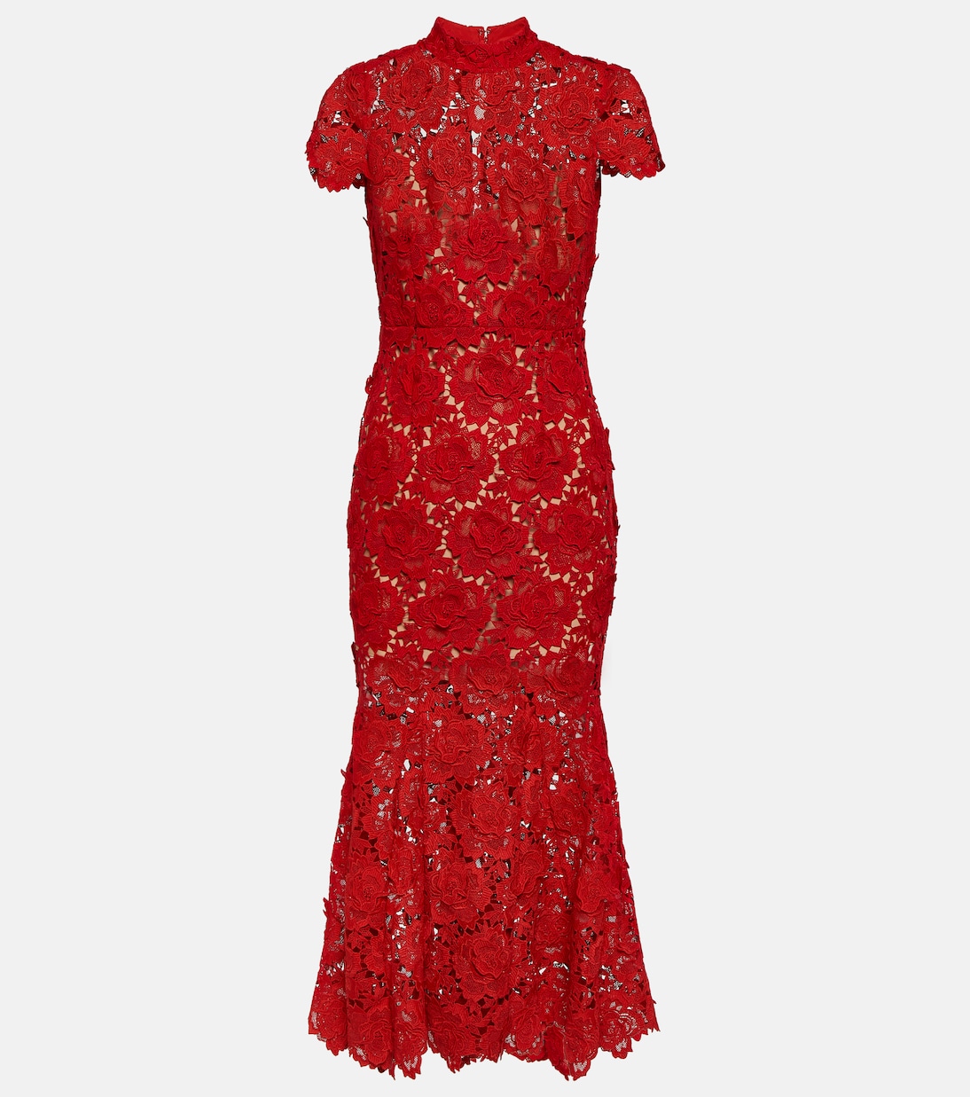 Платье миди из цветочного кружева Self-Portrait, красный