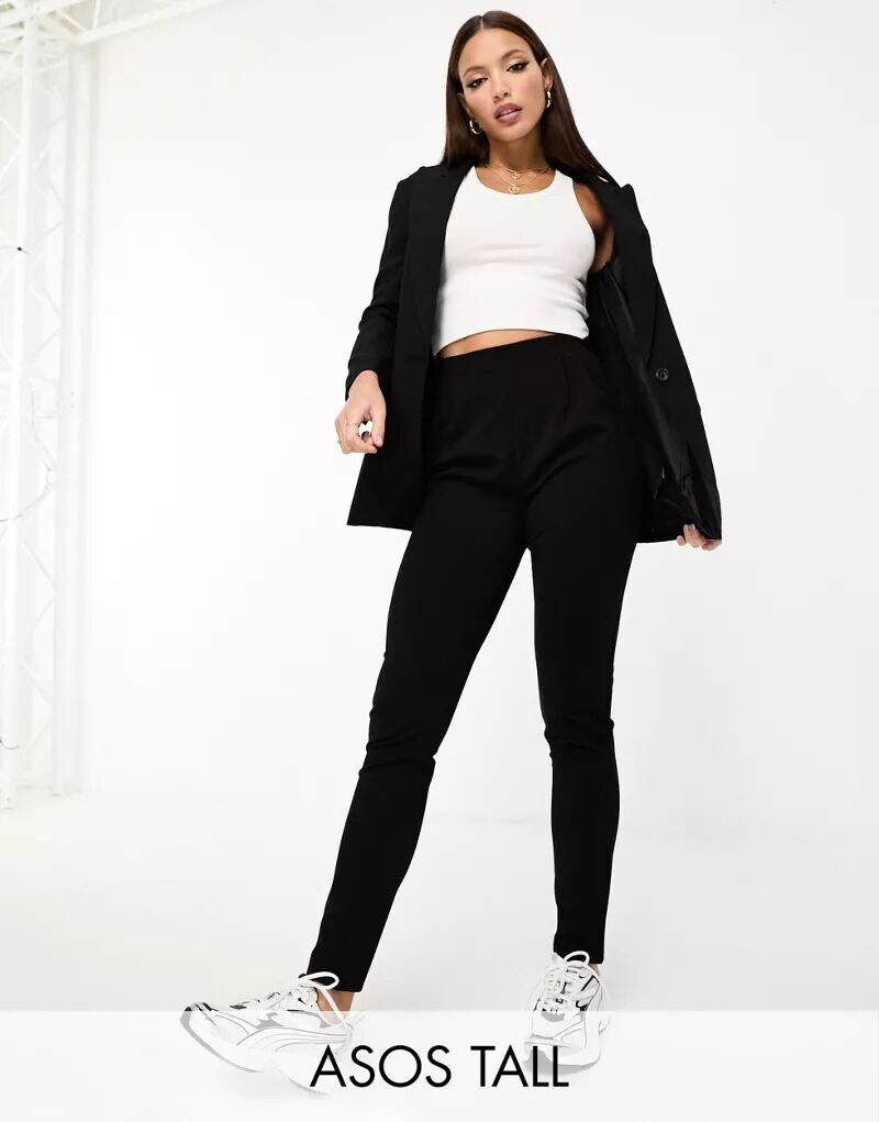 

Черные расклешенные брюки из джерси ASOS Tall
