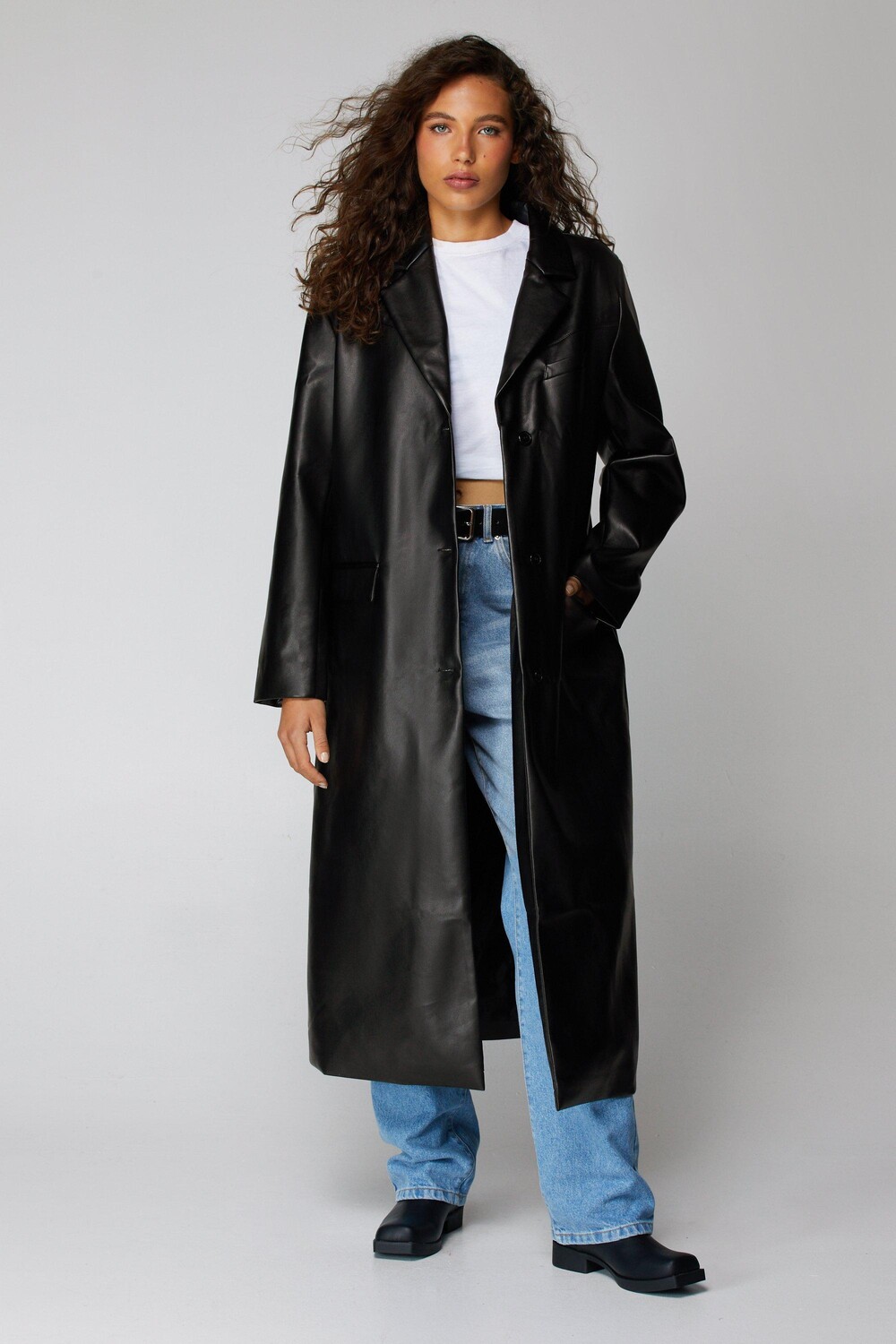

Пальто дастер из искусственной кожи Nasty Gal, черный