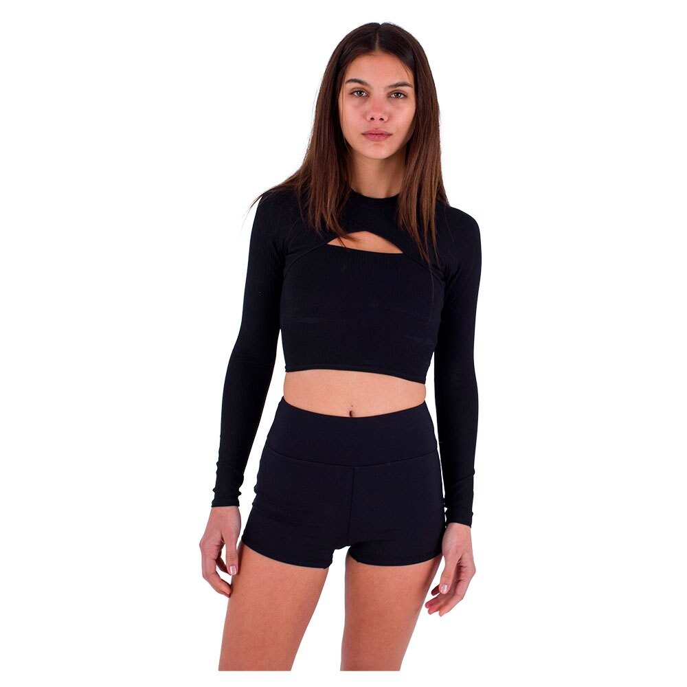 

Рашгард Hurley Max Solid Rib Cropped Cross Yoke, черный