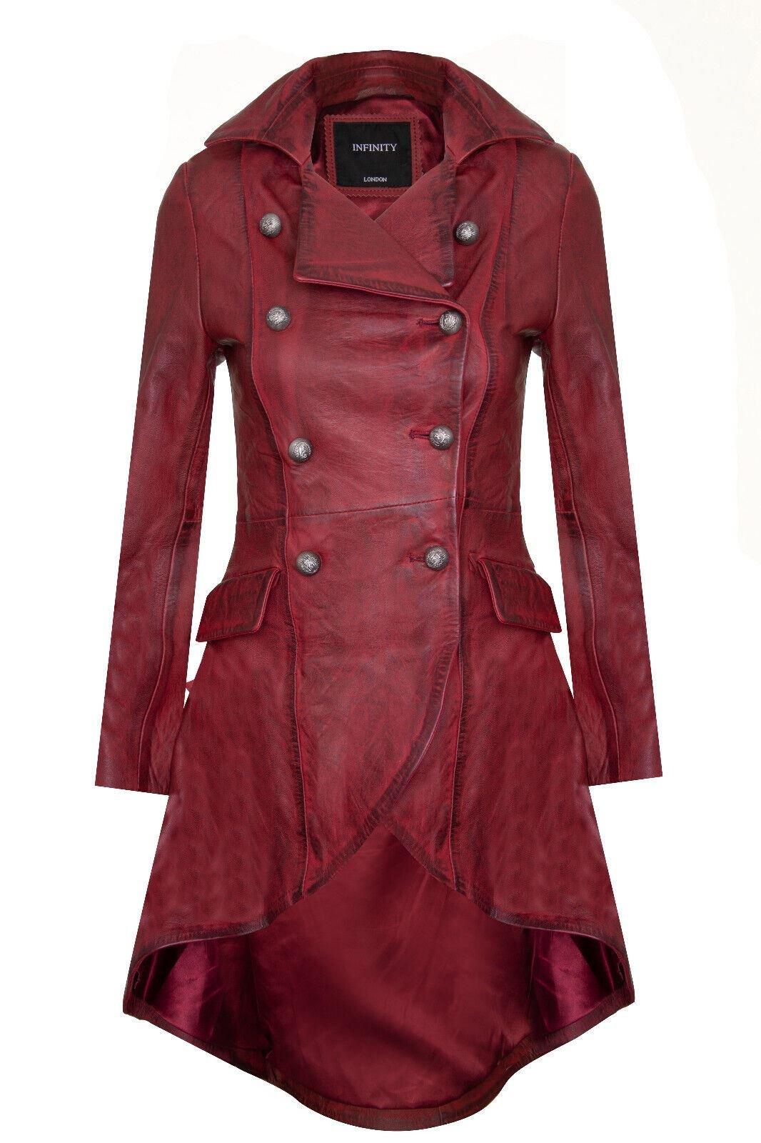 Готическое викторианское пальто-Аккра Infinity Leather, красный женское кожаное пальто средней длины свободное облегающее универсальное пальто в стиле хип хоп зима 2023