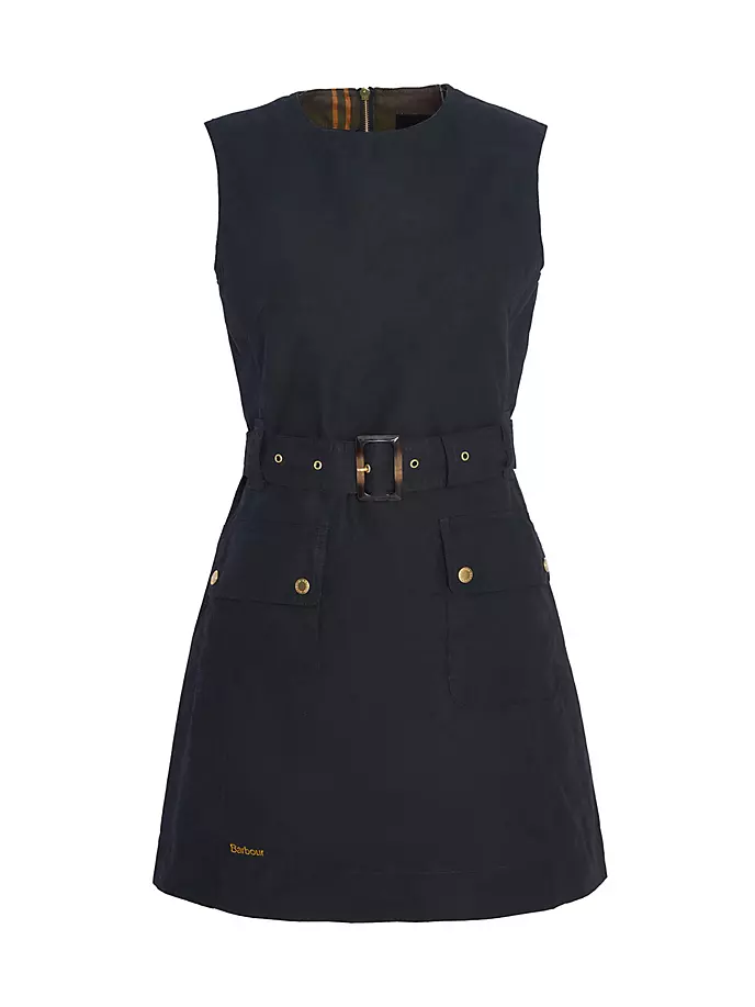 

Хлопковое мини-платье серого цвета с поясом Barbour, черный