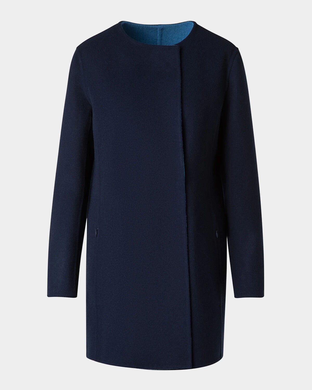 

Двубортное двубортное шерстяное пальто Akris, цвет Navy-Light Denim