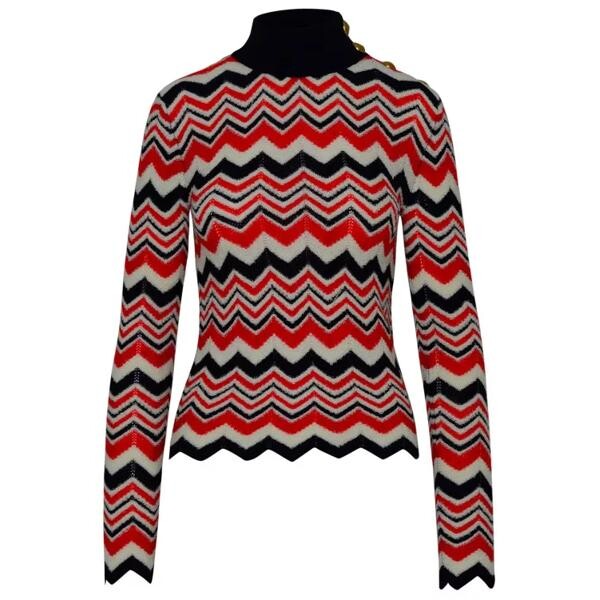 

Свитер turtleneck sweater in blue and red wool blend Balmain, мультиколор