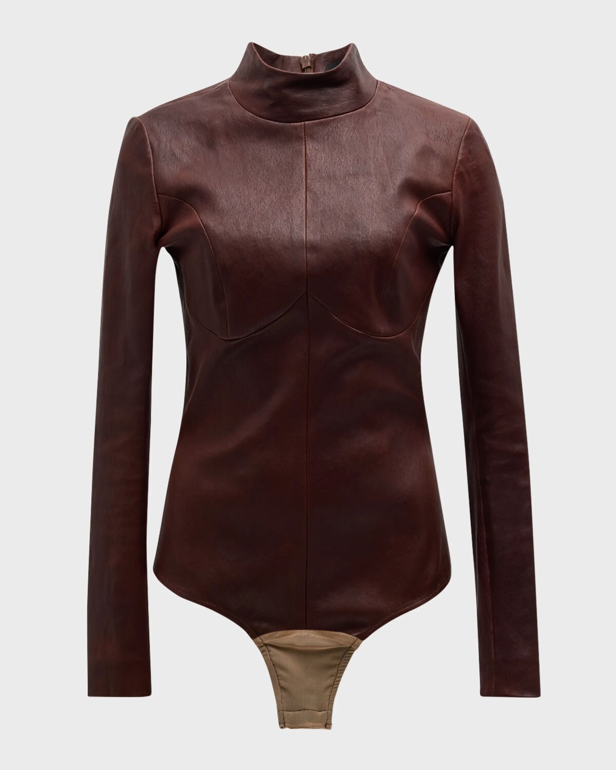 

Кожаное боди с воротником-стойкой Sergio Hudson, цвет Chocolate Leather