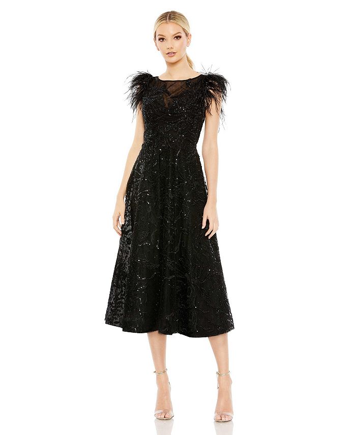 Женское платье с украшением на плечах и перьями Mac Duggal, черный