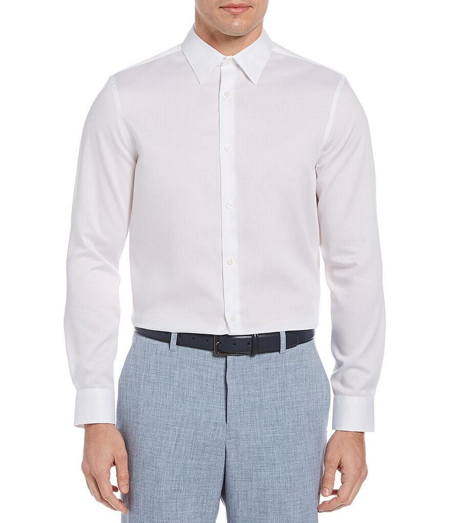 

Рубашка из однотонного твила с длинными рукавами Perry Ellis Big & Tall без железа, белый
