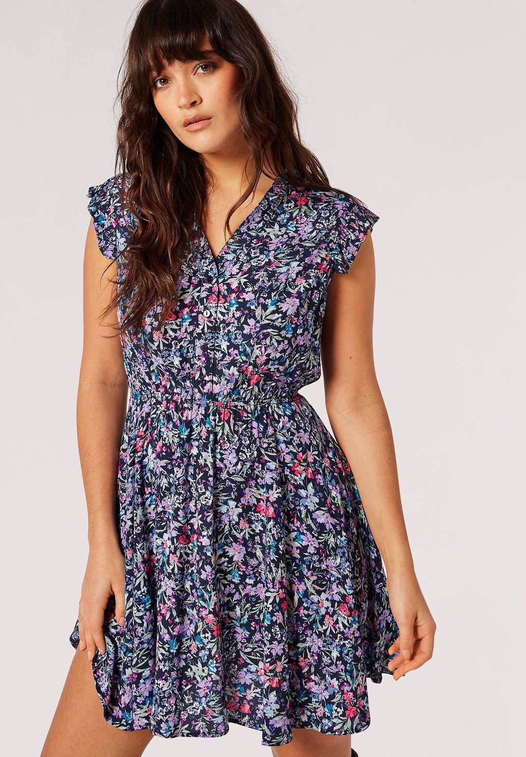 

Платье-рубашка Ditsy Ruffle Sleeve Apricot, цвет navy