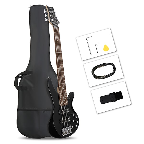 цена Басс гитара Glarry 44 Inch GIB 6 String H-H Pickup Laurel Wood Fingerboard Electric Bass Guitar Black