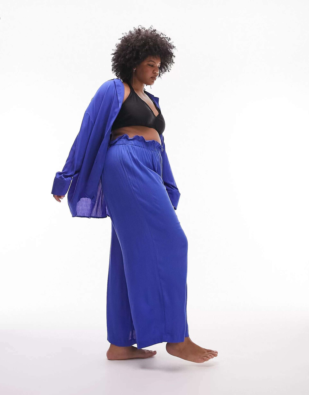 

Пляжные брюки Topshop Curve в жатом цвете синего кобальта