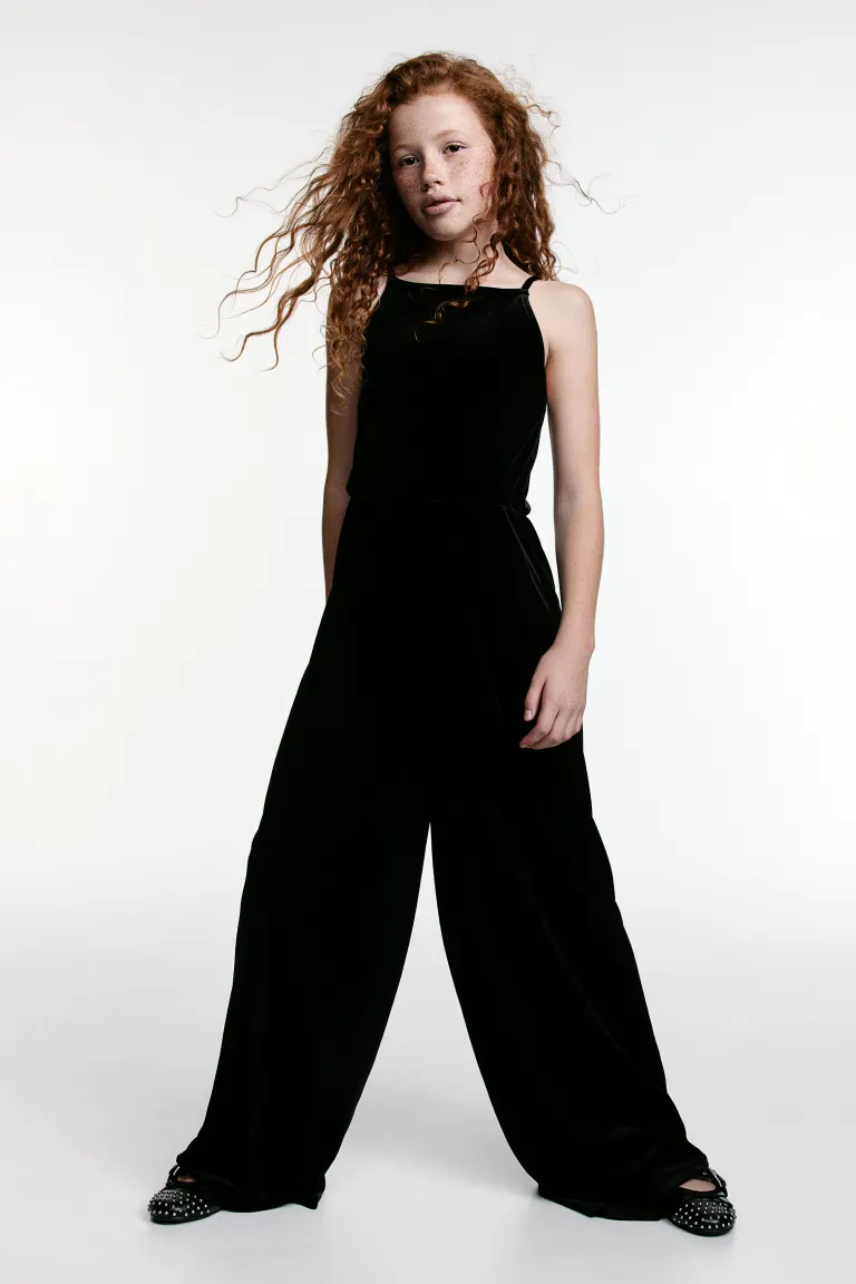 Комбинезон без рукавов H&M, черный комбинезон женский с завышенной талией комбинезон с широкими штанинами на бретелях спагетти без рукавов с открытой спиной на лето