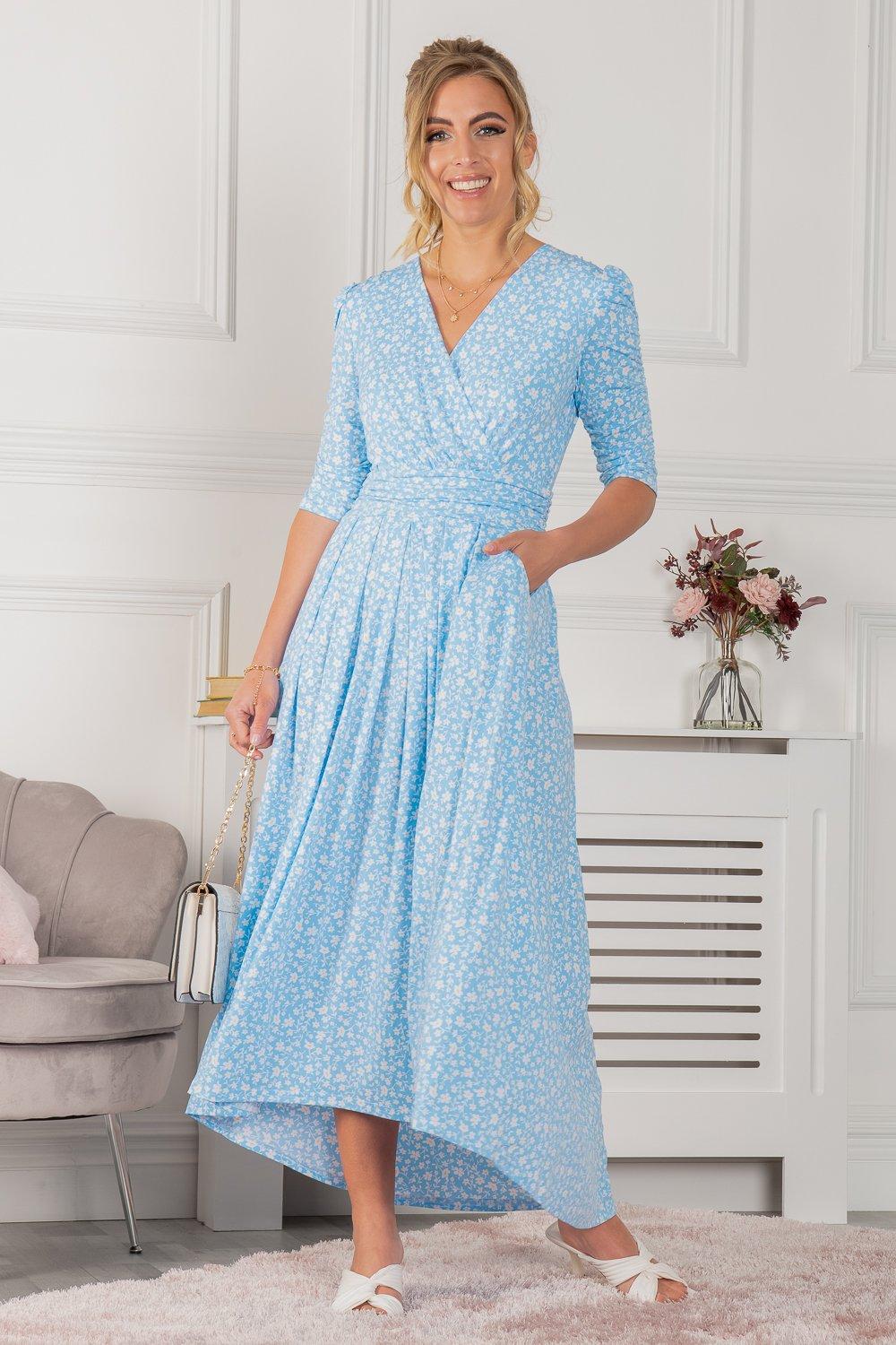 Платье макси Elenora со сборками на рукавах Jolie Moi, синий