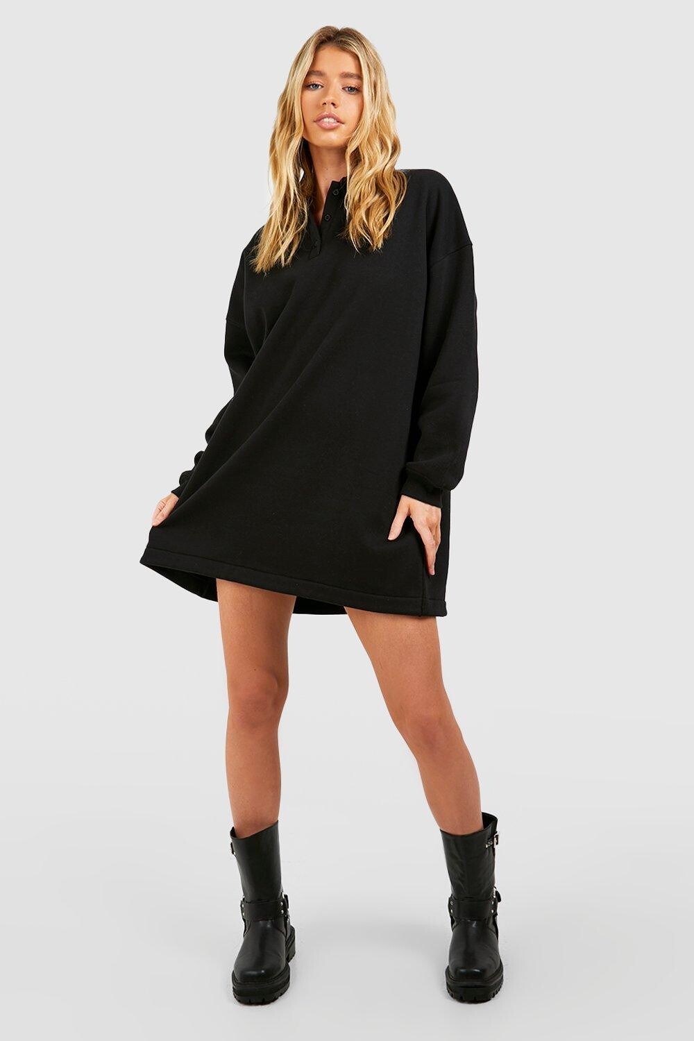 

спортивное платье с воротником регби boohoo, черный