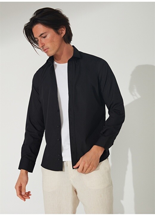 

Обычная черная мужская рубашка Slim Fit с классическим воротником Süvari
