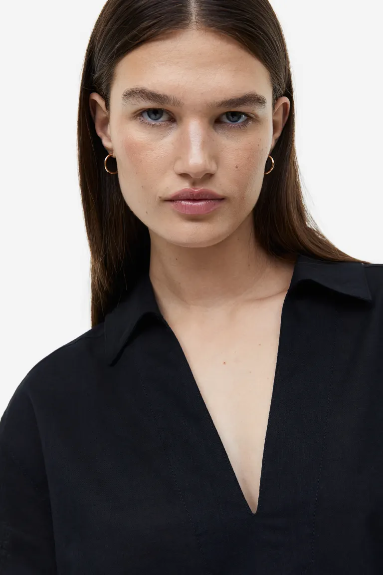 

Платье-кафтан из смесового льна H&M, черный