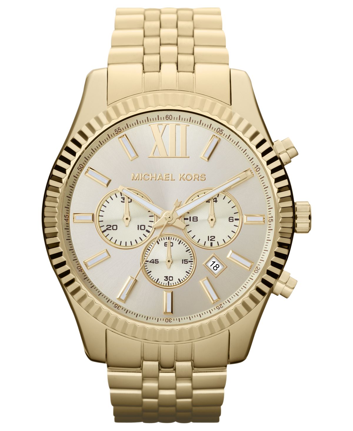 цена Мужские часы-хронограф Lexington с золотистым браслетом из нержавеющей стали, 45 мм, MK8281 Michael Kors