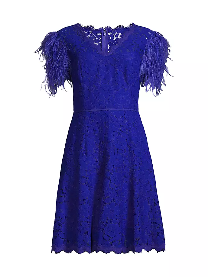 Кружевное мини-платье с перьями Shani, синий