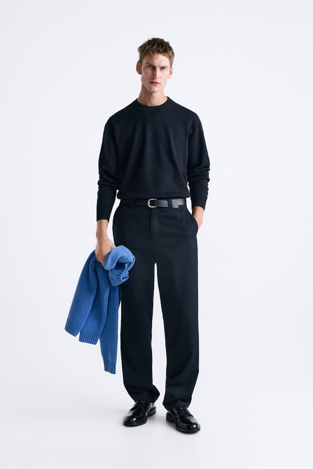 

Свитер из смесовой шерсти ZARA, темно-синий