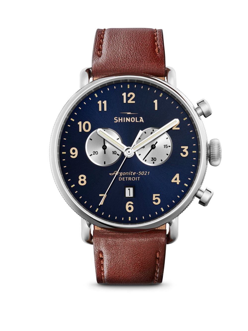 

Часы с хронографом Canfield Sunray Dial с кожаным ремешком Shinola, коричневый