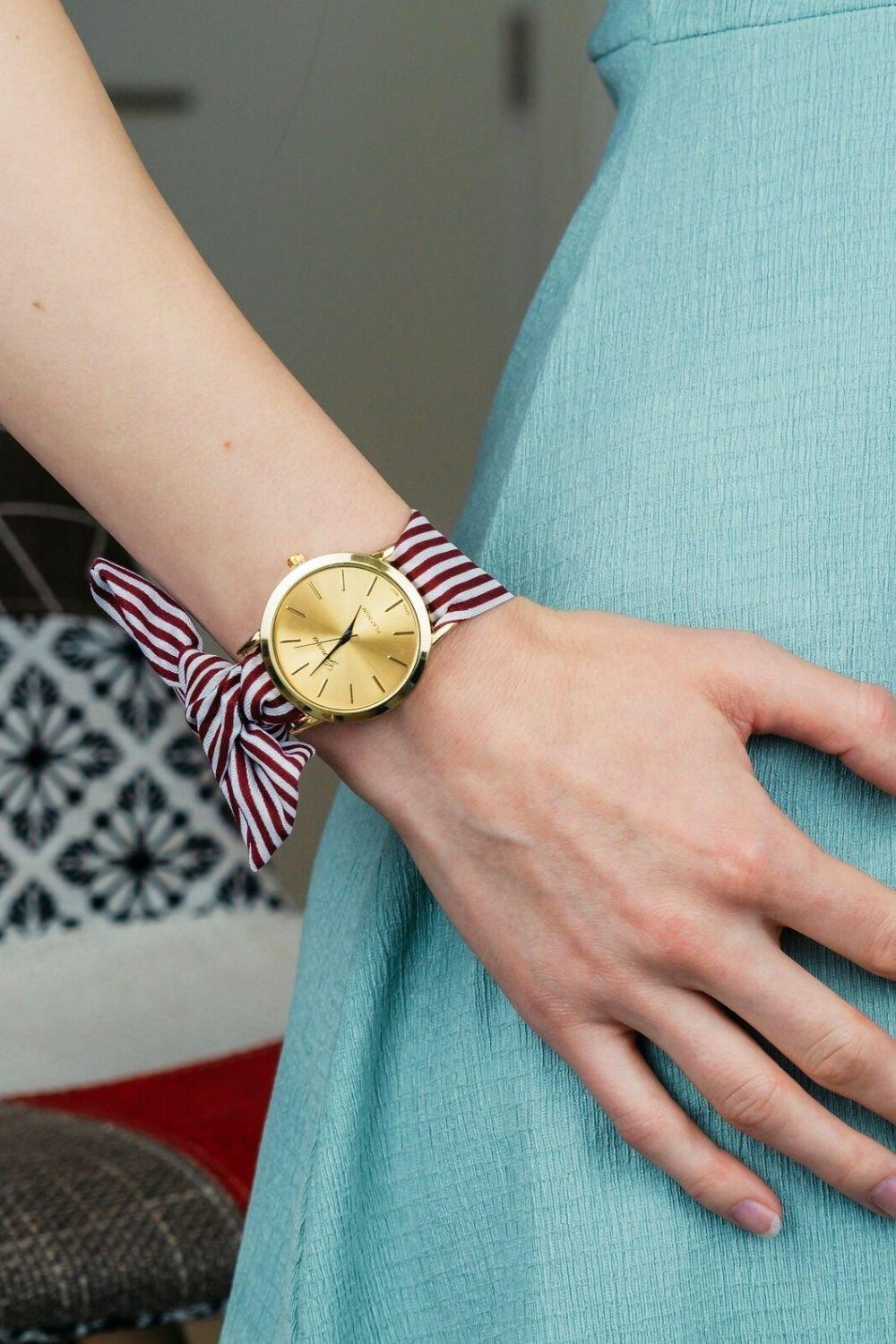 Коричневые сменные полосатые женские наручные часы-браслет из ткани The Colourful Aura, коричневый