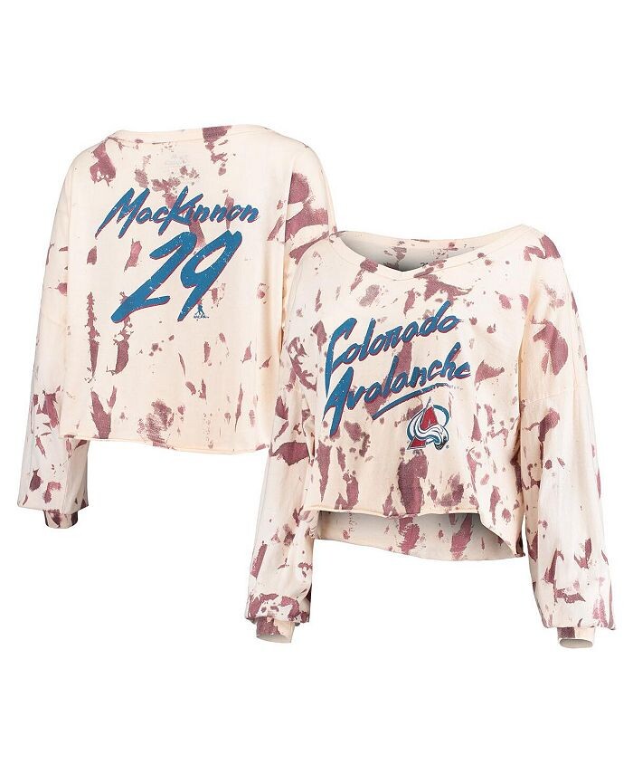 

Женские нитки Nathan MacKinnon Бело-бордовая футболка Colorado Avalanche Tie Dye с именем и номером и v-образным вырезом Majestic, белый