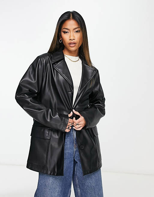 

Черная куртка-бойфренд из искусственной кожи ASOS DESIGN, Черный