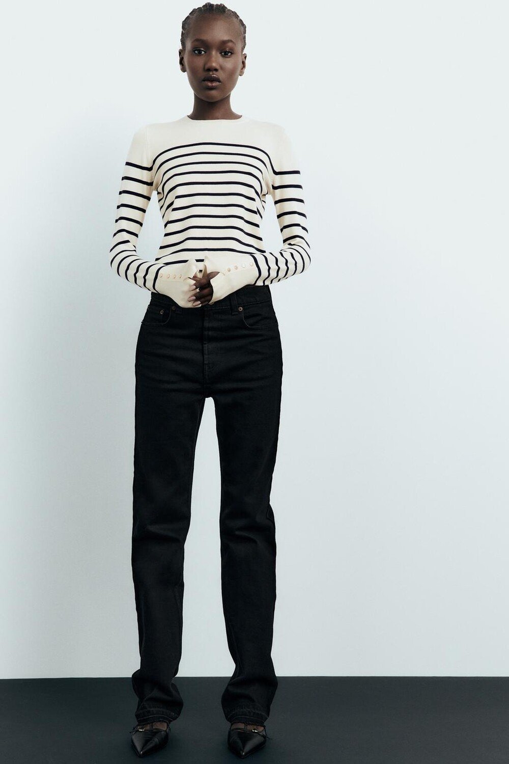 

Базовый трикотажный свитер ZARA, в полоску