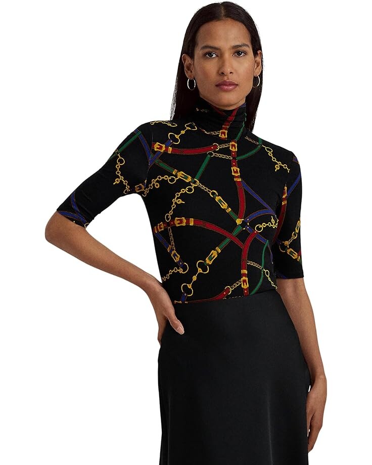 

Свитер LAUREN Ralph Lauren Petite Belting-Print Stretch Jersey Turtleneck, черный