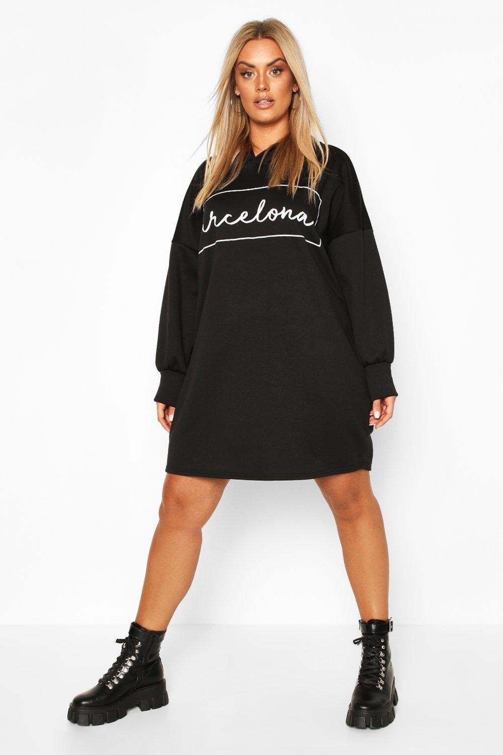 

Платье-свитшот с капюшоном plus barcelona оверсайз Boohoo, черный