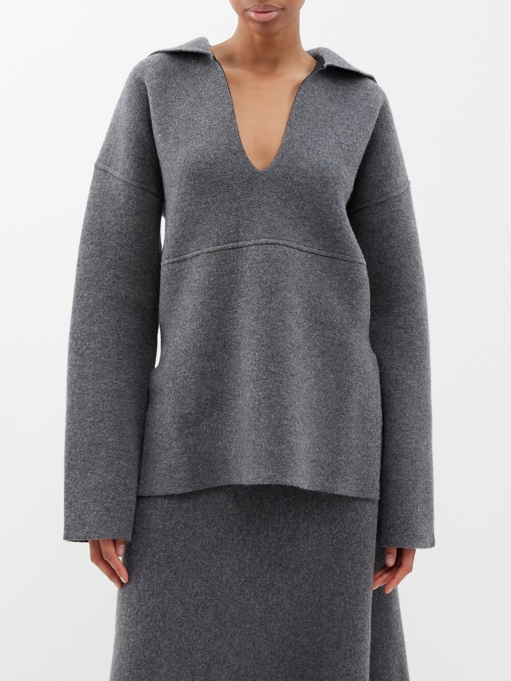 

Свитер с v-образным вырезом из смеси шерсти и кашемира Jil Sander, серый