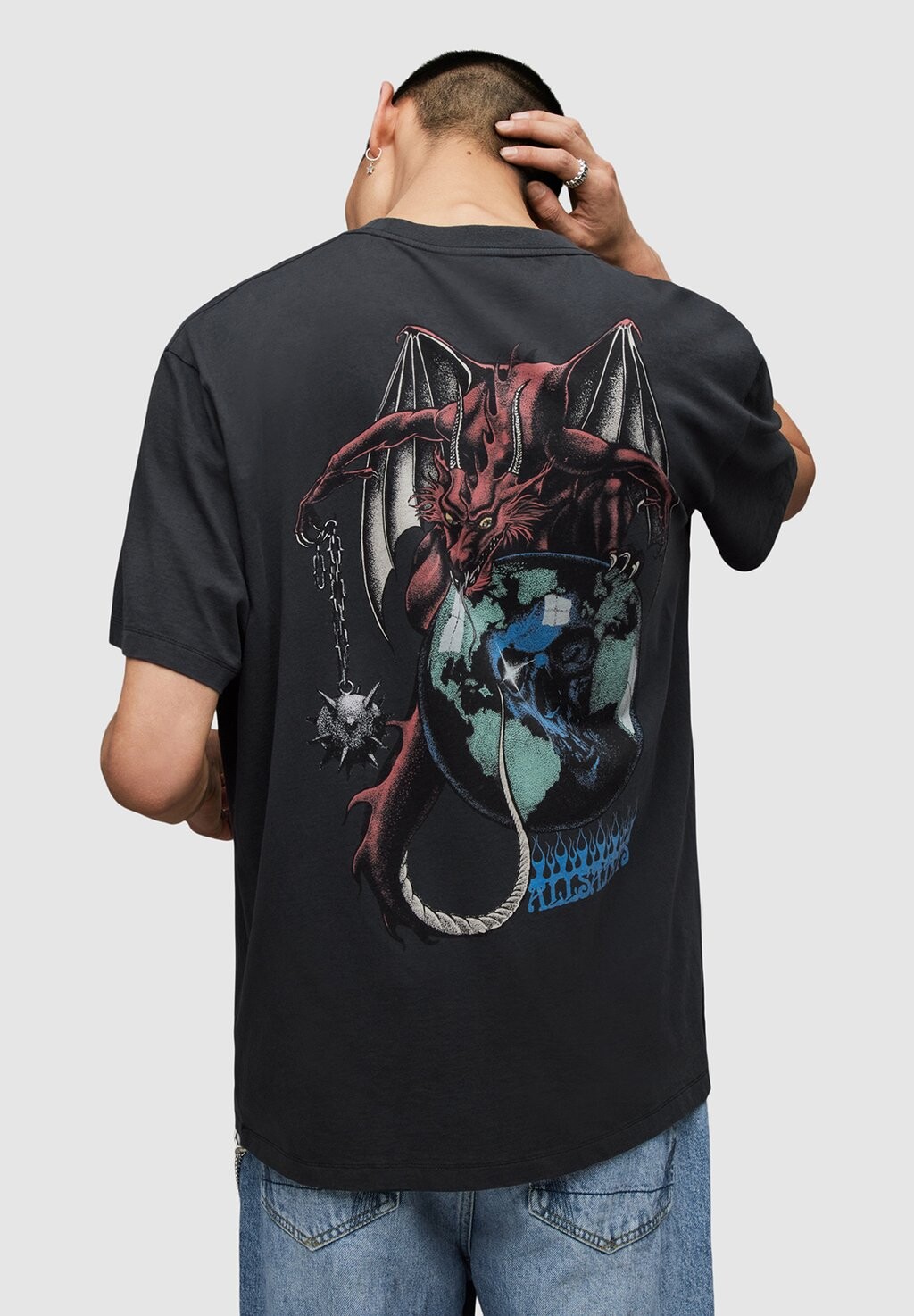 

Футболка с принтом SPACE DRAGON CREW AllSaints, черный