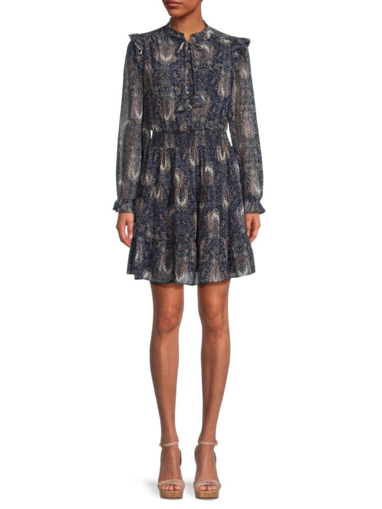 

Мини-платье с принтом и рюшами Saks Fifth Avenue, цвет Navy Paisley