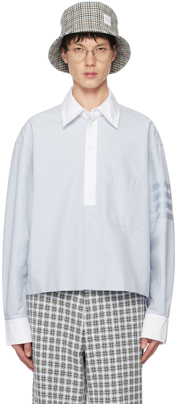 

Синяя рубашка с четырьмя полосками Thom Browne, цвет Light blue