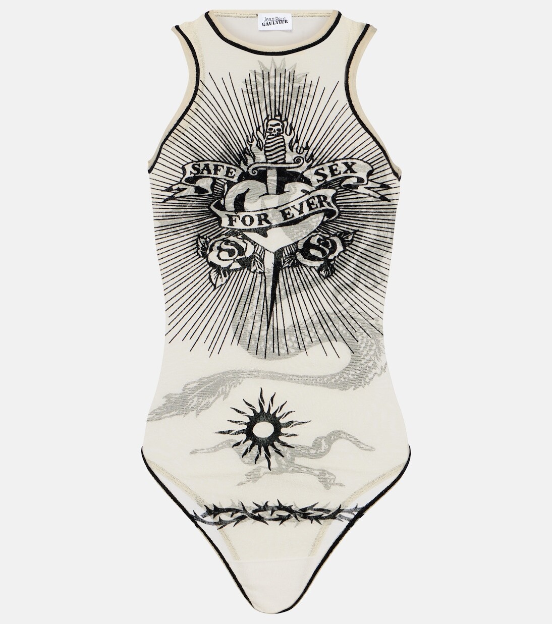 

Боди с бархатной отделкой из коллекции tattoo Jean Paul Gaultier, белый