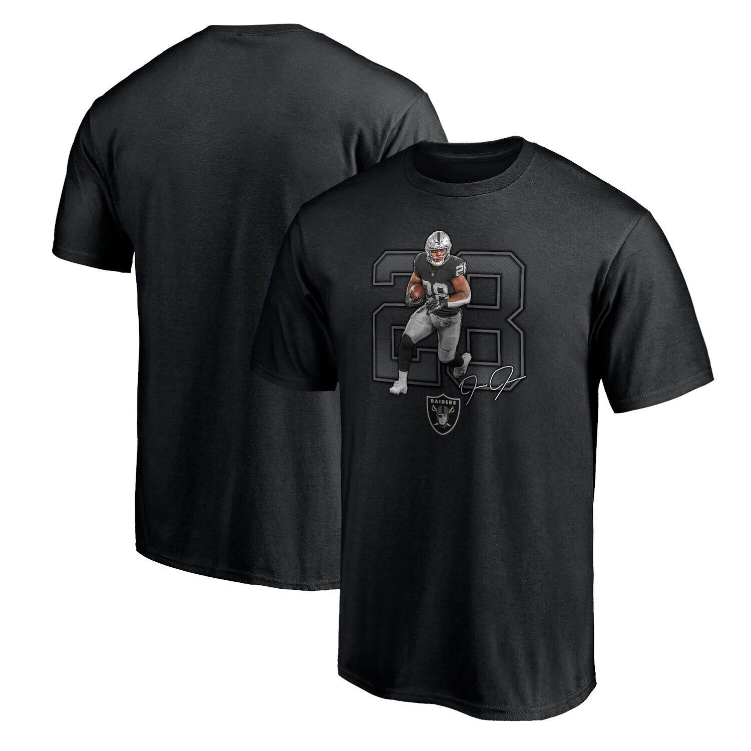 

Мужская черная футболка Fanatics с логотипом Josh Jacobs Las Vegas Raiders Powerhouse Player, Черный