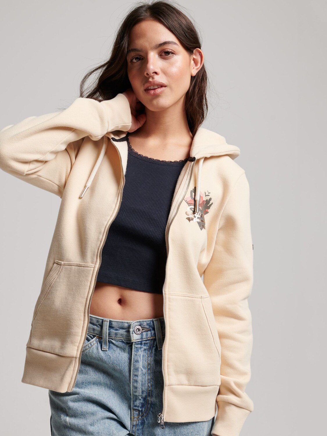 

Толстовка на молнии Superdry Vintage Logo Narrative, тапиока-маль