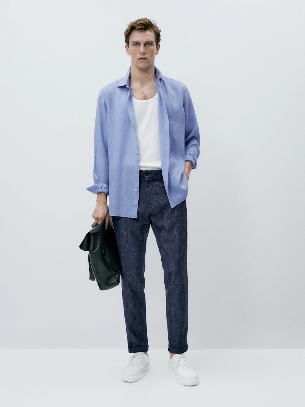 

Брюки чинос из льна Massimo Dutti, синий