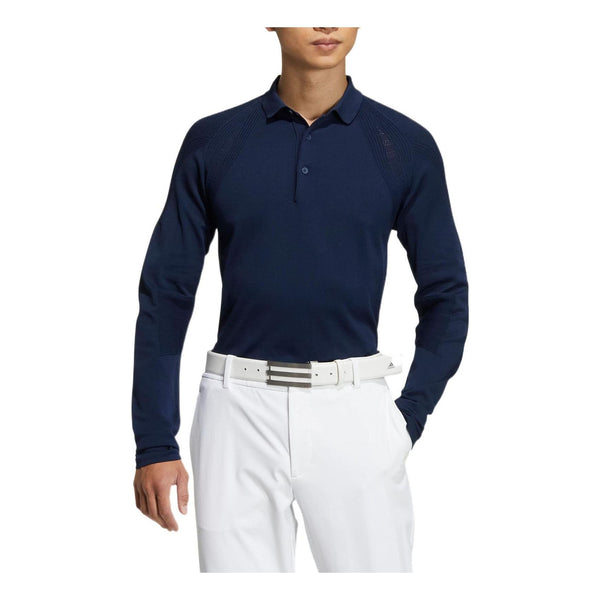 Футболка Men's adidas Knit Ls Polo Solid Color Raglan Sleeve Pullover Long Sleeves Blue Polo Shirt, синий