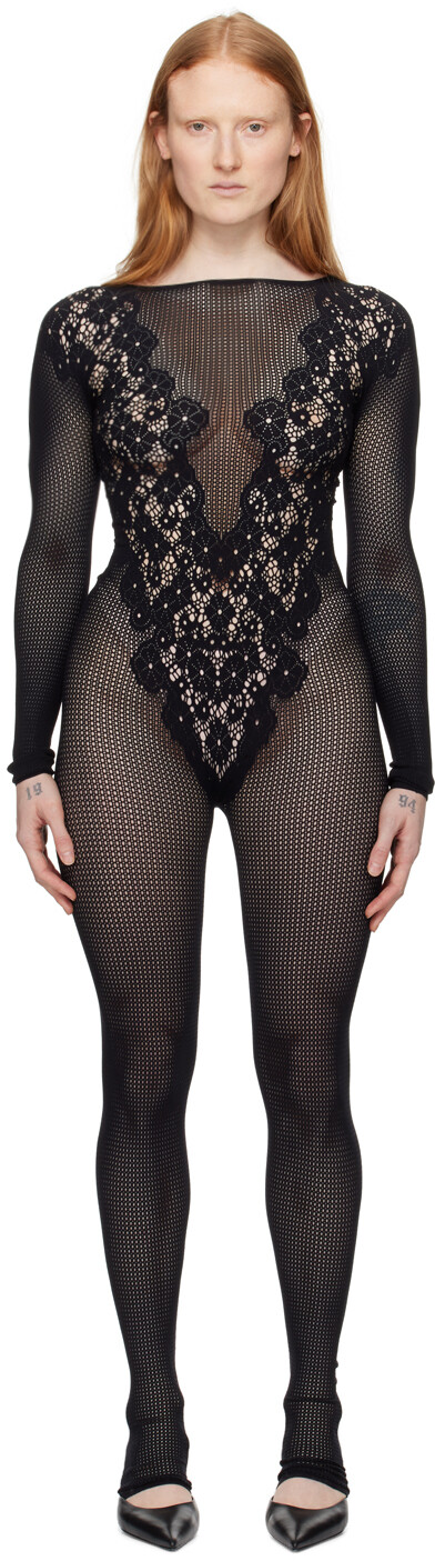 

Черный кружевной комбинезон с цветочным принтом Wolford