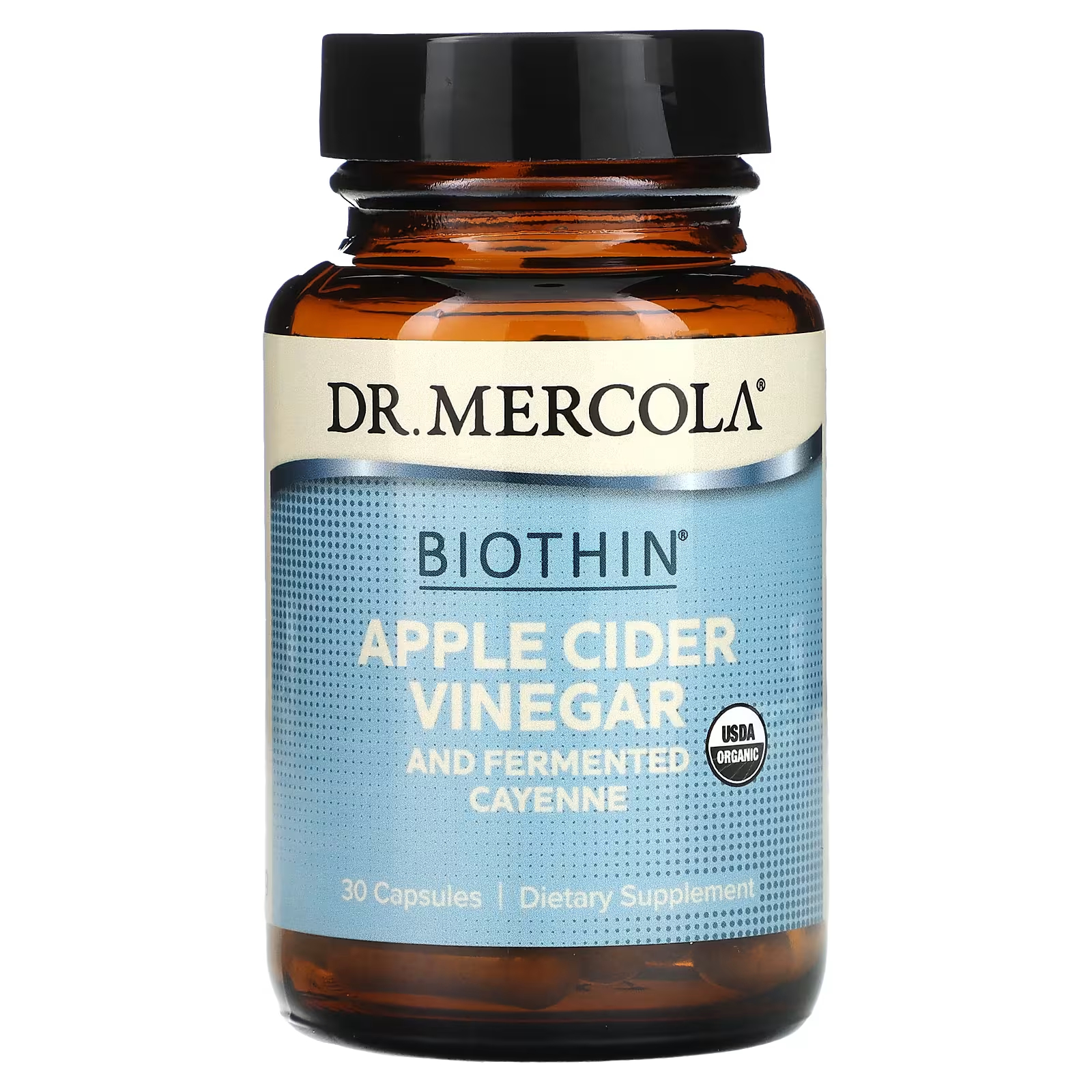 Яблочный уксус Dr. Mercola Biothin и ферментированный кайенский перец, 30 капсул