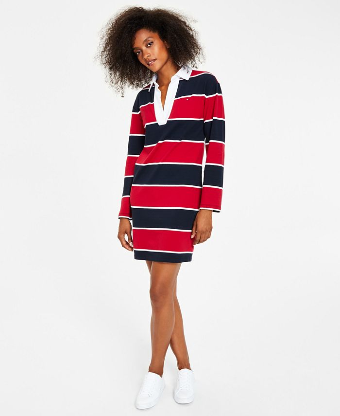 

Женское платье с воротником в стиле регби Tommy Hilfiger, цвет Preppy Rugby Stripes- Sky Captain/bright White/chili Pepper