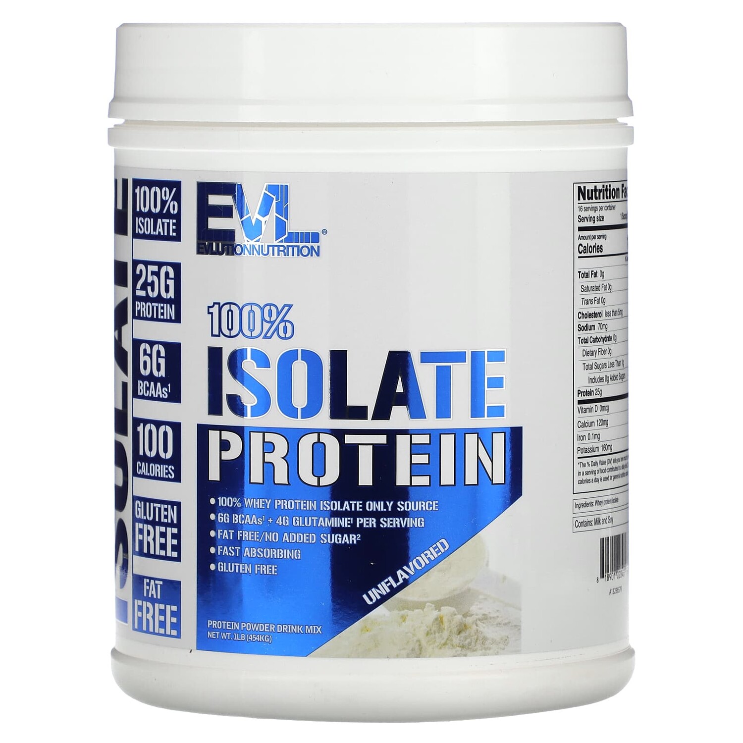 

100% изолят протеина, без добавок, 454 г (1 фунт), EVLution Nutrition