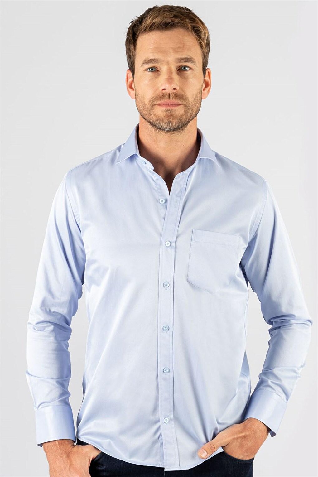 Классическая хлопковая однотонная мужская рубашка синего цвета TUDORS, синий